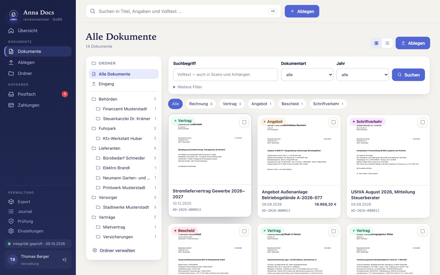 Anna Docs: Oberfläche der Software
