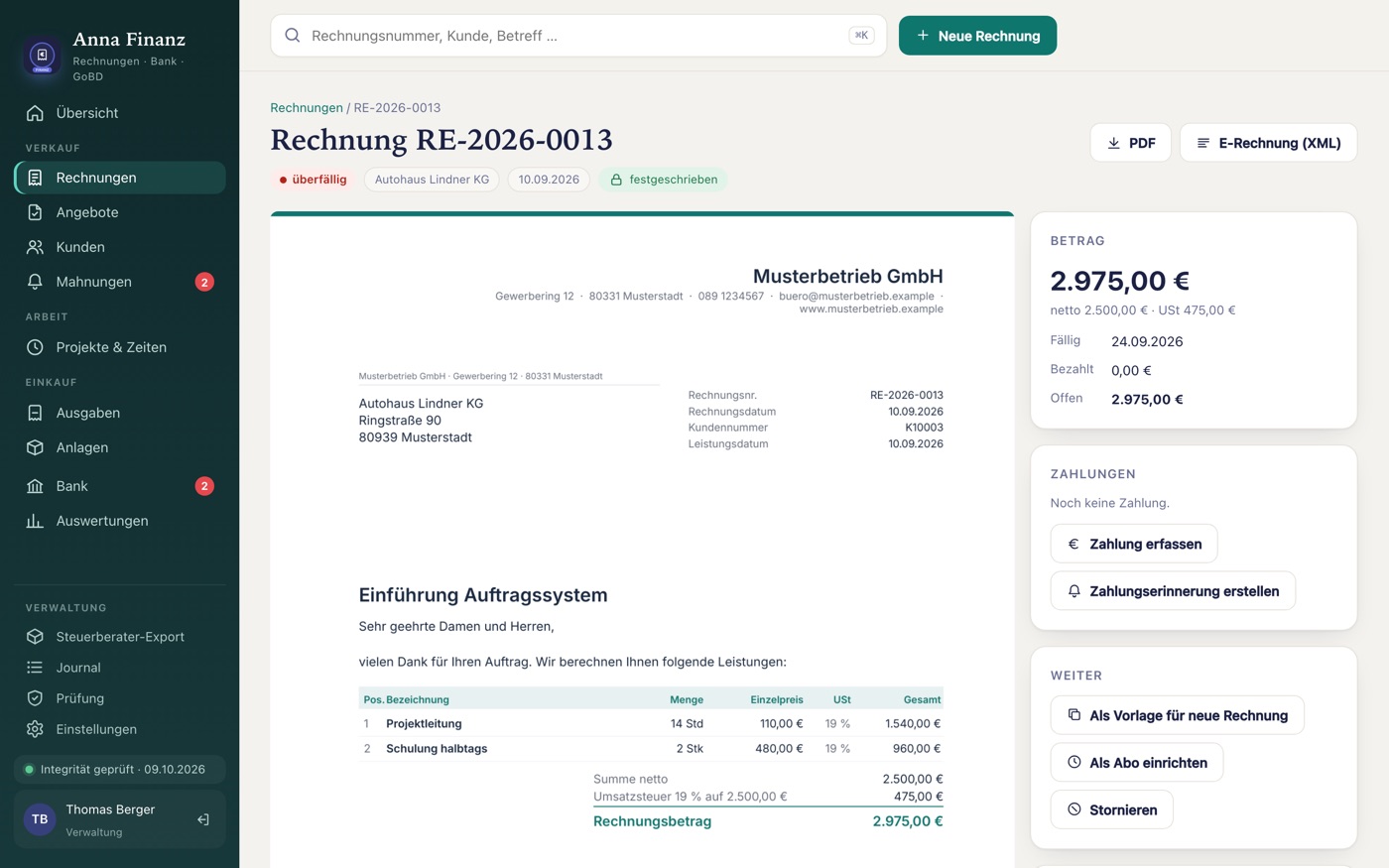 Anna Finanz: Oberfläche der Software