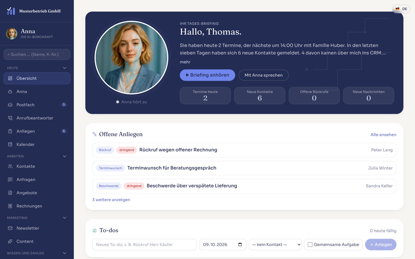 Anna für Jedes Büro: Oberfläche der Software