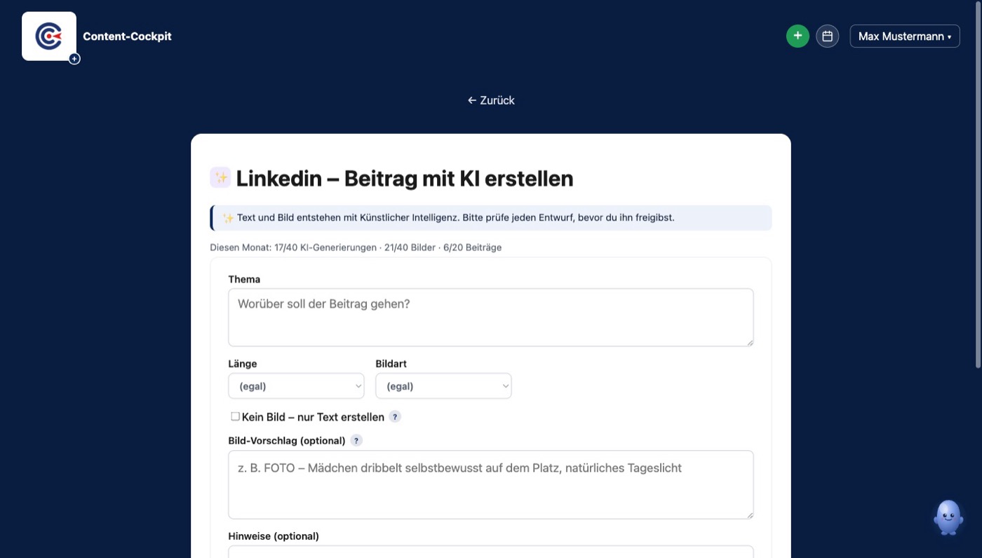 Content Cockpit: Beitrag mit KI erstellen – Text und Bild entstehen aus einem Thema